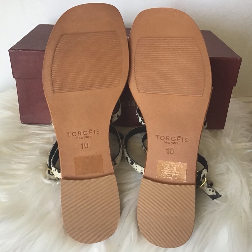 Torgeis New York Syrene Leather Pony Print Flat Sandals Size 10 NWB - Picture 8 of 8